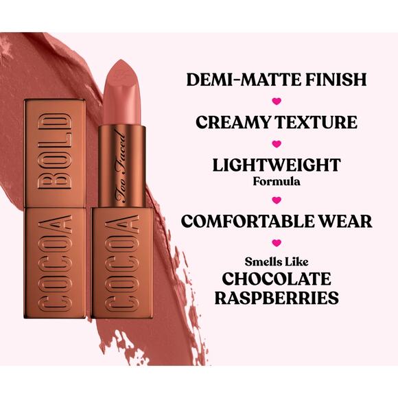 Too Faced NIB Cocoa Bold Cream Lipstick Demi Matte 0.11 Oz Chocolate Chip - Picture 4 of 6